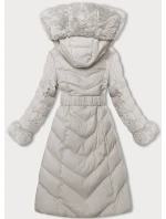 Dámská zimní bunda v ecru barvě s páskem model 21246685 - J.STYLE