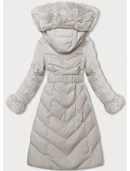 Dámská zimní bunda v ecru barvě s páskem model 21246685 - J.STYLE Dámská zimní bunda v ecru barvě s páskem model 21246685 - J.STYLE