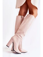 Modne Kozaki Na Słupku Beżowe Constancy