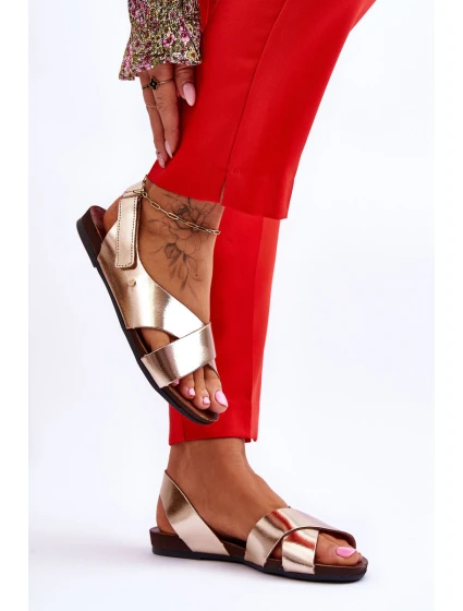 kožené sandály na suchý zip Zlaté model 21617359 - Zazoo