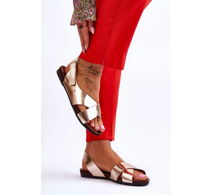 kožené sandály na suchý zip Zlaté model 21617359 - Zazoo