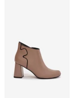 Skórzane Botki Ocieplane Na Słupku Beżowe Ivessara Skórzane Botki Ocieplane Na Słupku Beżowe Ivessara