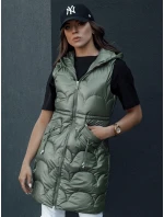 Dámská prošívaná dlouhá vesta s kapucí zelená Dstreet model 21979326 - FashionStreet Dámská prošívaná dlouhá vesta s kapucí zelená Dstreet model 21979326 - FashionStreet