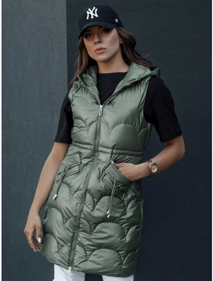Dámská prošívaná dlouhá vesta s kapucí zelená Dstreet model 21979326 - FashionStreet Dámská prošívaná dlouhá vesta s kapucí zelená Dstreet model 21979326 - FashionStreet