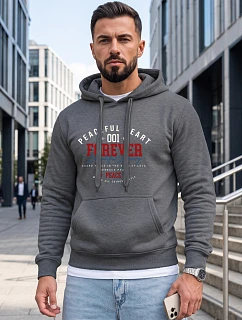 Pánska mikina s kapucňou a vreckom na hrudi s potlačou, tmavošedá, FashionStreet NX5150BX