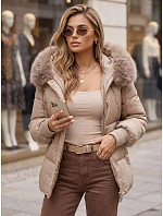 Dámska zimná prešívaná bunda s kapucňou, béžová, FashionStreet TY6005 Dámska zimná prešívaná bunda s kapucňou, béžová, FashionStreet TY6005