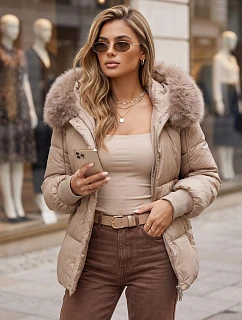 Dámská zimní prošívaná bunda s kapucí, béžová, FashionStreet TY6005