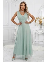 Dlouhé maxi šaty s  a hlubokým výstřihem pistáciová barva model 22082632 - numoco basic