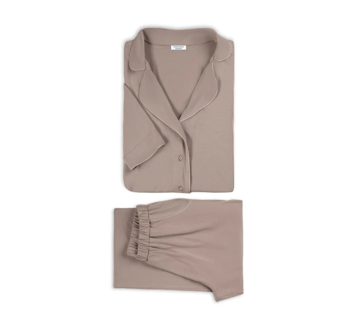 Pyžamo Mademoiselle Sommeil CC0153 Mocca Ease long/r S-XL pruhované
