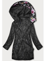 Čierna dámska bunda s ozdobnou kapucňou (B8215-1)