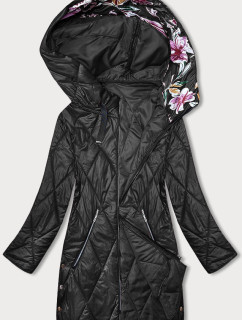 Čierna dámska bunda s ozdobnou kapucňou (B8215-1)
