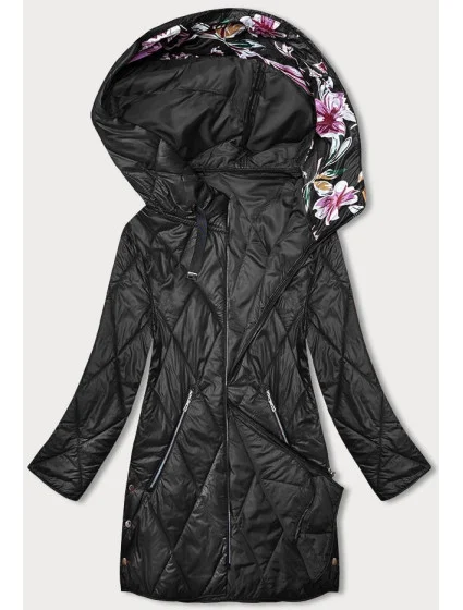 Černá dámská bunda s ozdobnou kapucí model 18844029 - S'WEST Černá dámská bunda s ozdobnou kapucí model 18844029 - S'WEST