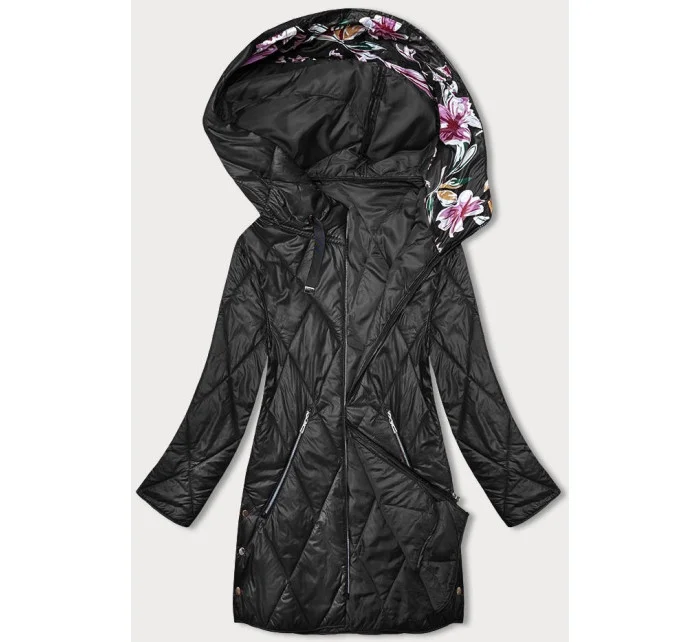 Černá dámská bunda s ozdobnou kapucí model 18844029 - S'WEST Černá dámská bunda s ozdobnou kapucí model 18844029 - S'WEST