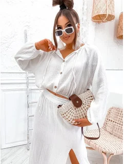 Dámsky mušelínový set v ecru farbe - blúzka a sukňa (8290)