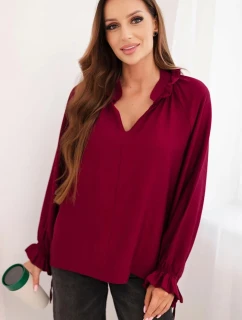 Dámska viskózna blúzka s véčkovým výstrihom a viazankami na rukávoch slivka