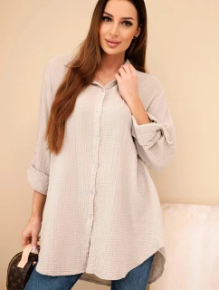 Bavlnená mušelínová košeľa nadrozmernej veľkosti tmavo béžová