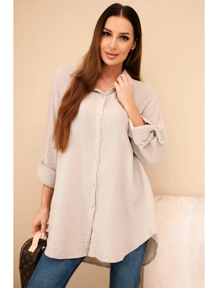 Košile bavlněná mušelínová Plus Size tmavě béžová