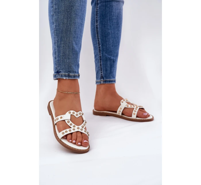 Zdobené Ploché Pantofle Dámské Bílé model 21685812 - Boto