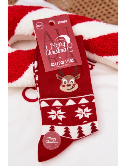 Pánske vianočné ponožky s motívom sobov - červené Pánske vianočné ponožky s motívom sobov - červené