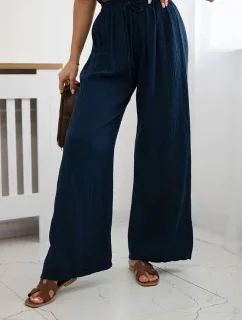 Mušelínové nohavice so širokými nohavicami námornícka modrá