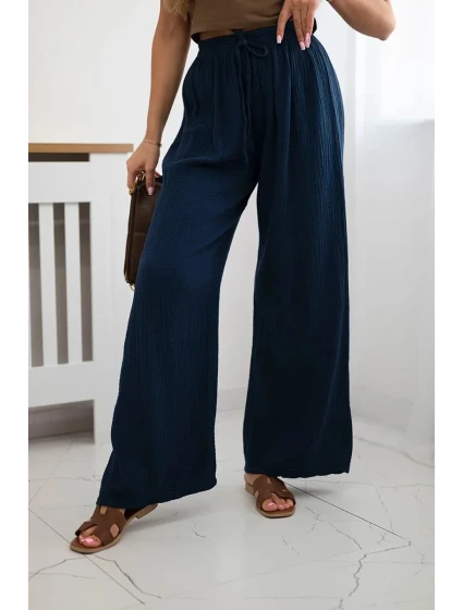 Mušelínové nohavice so širokými nohavicami námornícka modrá Mušelínové nohavice so širokými nohavicami námornícka modrá