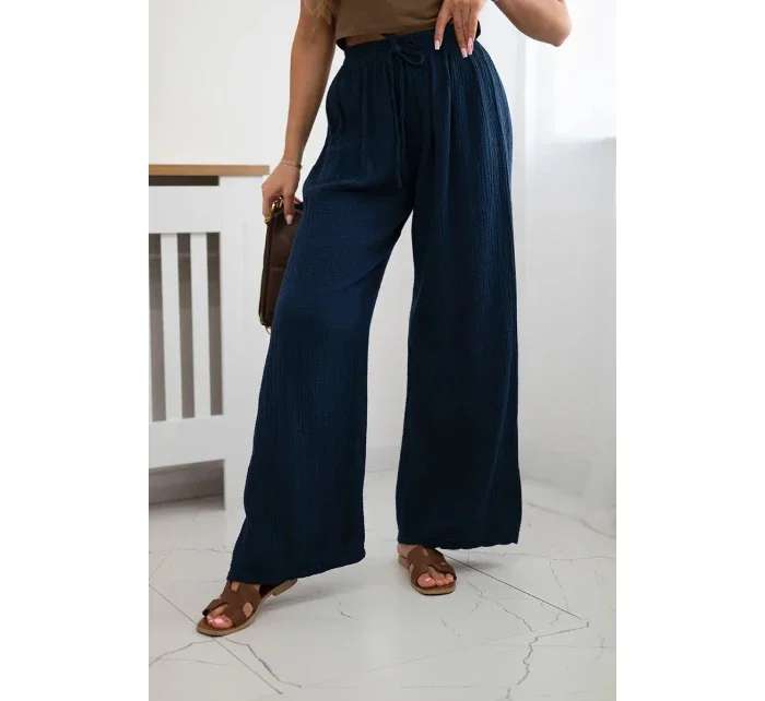 Mušelínové nohavice so širokými nohavicami námornícka modrá Mušelínové nohavice so širokými nohavicami námornícka modrá