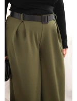 Dámské kalhoty Plus Size s širokou nohavicí a páskem khaki