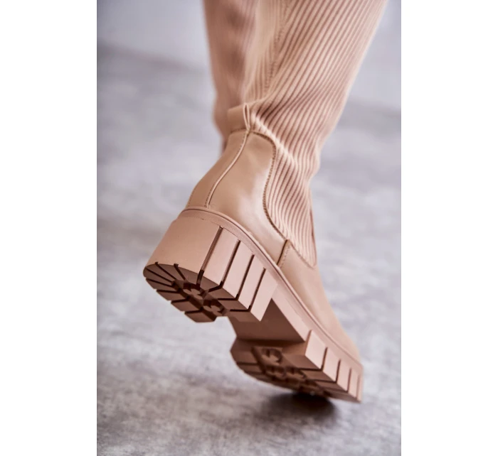 Wysokie Damskie Kozaki Za Kolano Beżowe Austin