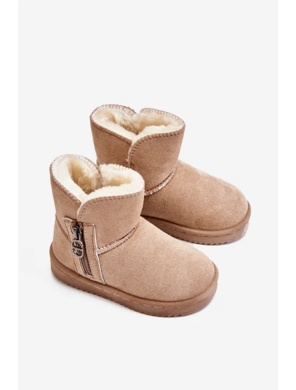 Dziecięce Wsuwane Ocieplane Botki Śniegowce Beżowe Catellie Dziecięce Wsuwane Ocieplane Botki Śniegowce Beżowe Catellie