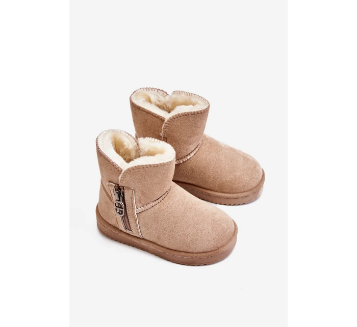 Dziecięce Wsuwane Ocieplane Botki Śniegowce Beżowe Catellie Dziecięce Wsuwane Ocieplane Botki Śniegowce Beżowe Catellie