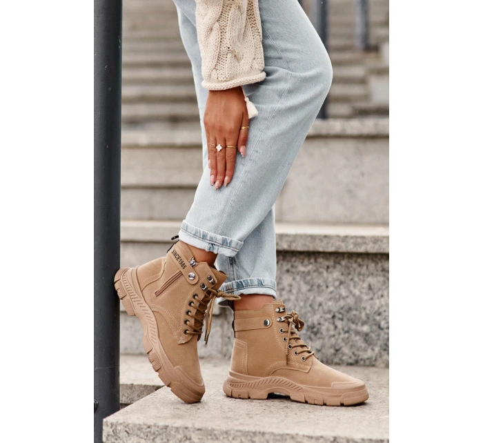 semišové dámské botky béžové model 21633117 - Boto