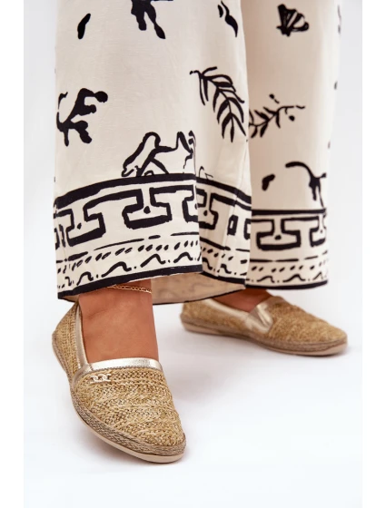 Eleganckie Skórzane Espadryle Z Plecionką Zazoo 10178 Beżowo-Złote