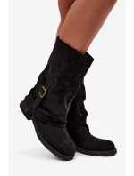 Dámské kozačky s  lemem do  s přezkou Černé model 21715266 - Boto