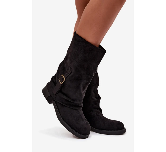Dámské kozačky s  lemem do  s přezkou Černé model 21715266 - Boto