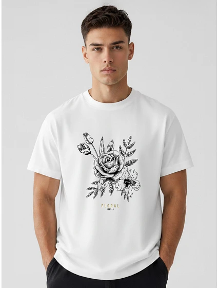 Tshirt męski oversize z nadrukiem bawełniany biały model 22214374 - FashionStreet