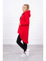 Zateplená mikina s dlhým chrbtom a kapucňou červená