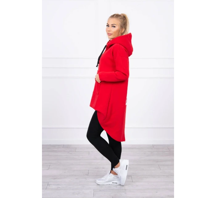 Zateplená mikina s dlhým chrbtom a kapucňou červená