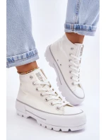 Wysokie Materiałowe Trampki Na Platformie Big Star LL274156 Białe