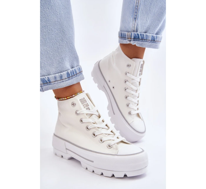 Wysokie Materiałowe Trampki Na Platformie Big Star LL274156 Białe