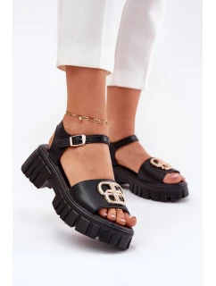 Skórzane Sandały Damskie Ze Złotym Detalem Vinceza 79541 Czarne