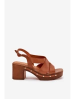 Skórzane Sandały Na Słupku Zazoo 1081 Brązowe