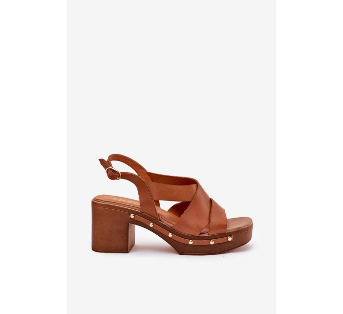 Skórzane Sandały Na Słupku Zazoo 1081 Brązowe
