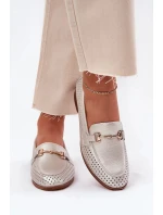 Dámske kožené mokasíny s plochým podpätkom S.Barski - strieborné