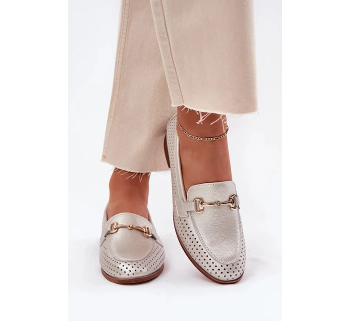 Dámske kožené mokasíny s plochým podpätkom S.Barski - strieborné