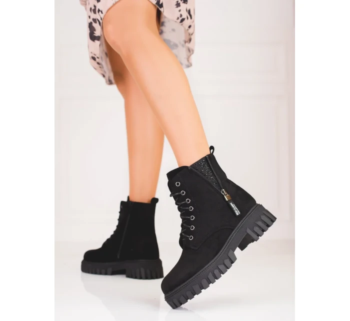 Vynikajúce čierne členkové topánky na plochom podpätku pre ženy Vynikajúce čierne členkové topánky na plochom podpätku pre ženy