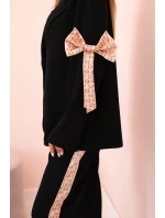 Dámska súprava z viskózy - sako s klopami a nohavice s lamelami čierne