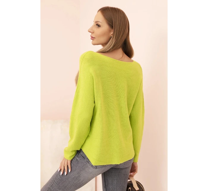Dámsky viskózový sveter s výstrihom do V v pistáciovej farbe Dámsky viskózový sveter s výstrihom do V v pistáciovej farbe