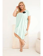 Dámske bavlnené šaty Plus Size s brošňou a výstrihom Mint