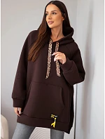 Mikina dámská oversize z bavlny s kapucí a kapsou hnědá Mikina dámská oversize z bavlny s kapucí a kapsou hnědá