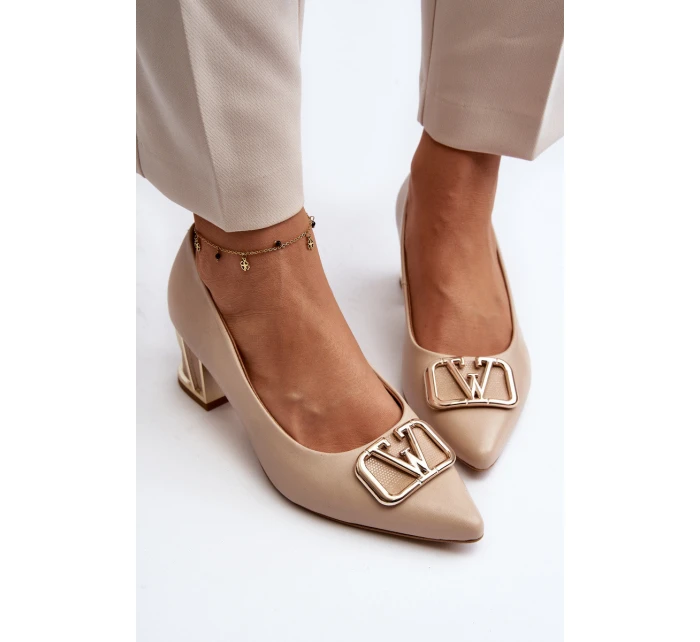 Eleganckie Czółenka Z Ozdobą Laura Messi 2740 Beżowe